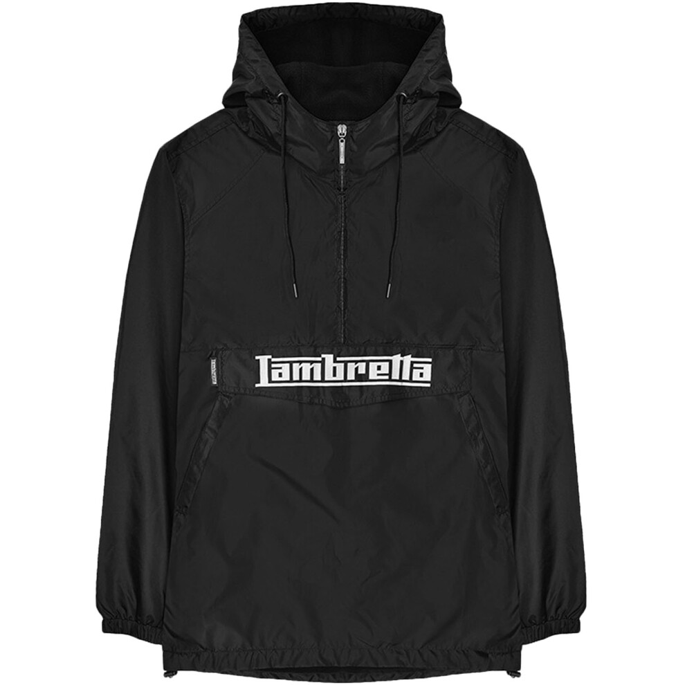 (S, Black) Lambretta Mens Over The Head Fleece Lined Hooded Half Zip Rain Jacket Coat