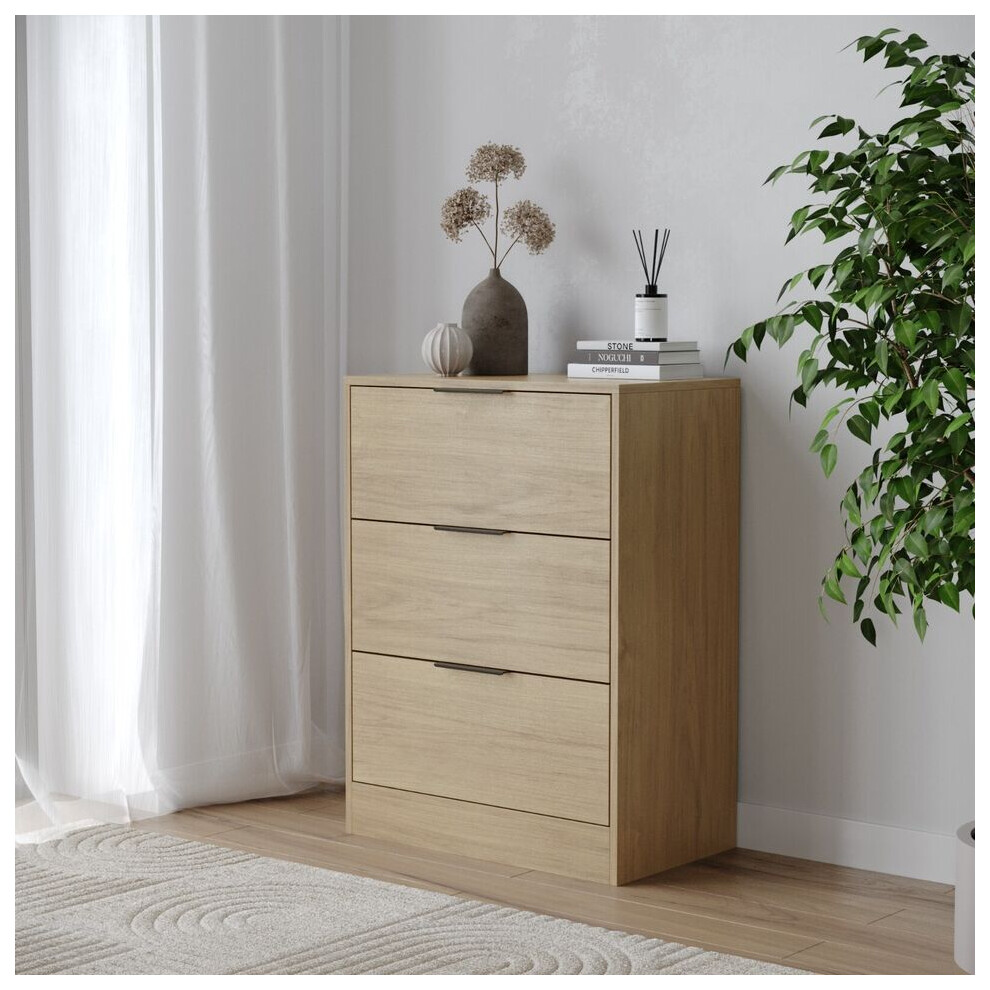 (60cm Oak ) 60/80cm Chest of 3 Drawers Compact Storage Bedside Cabinet Furniture