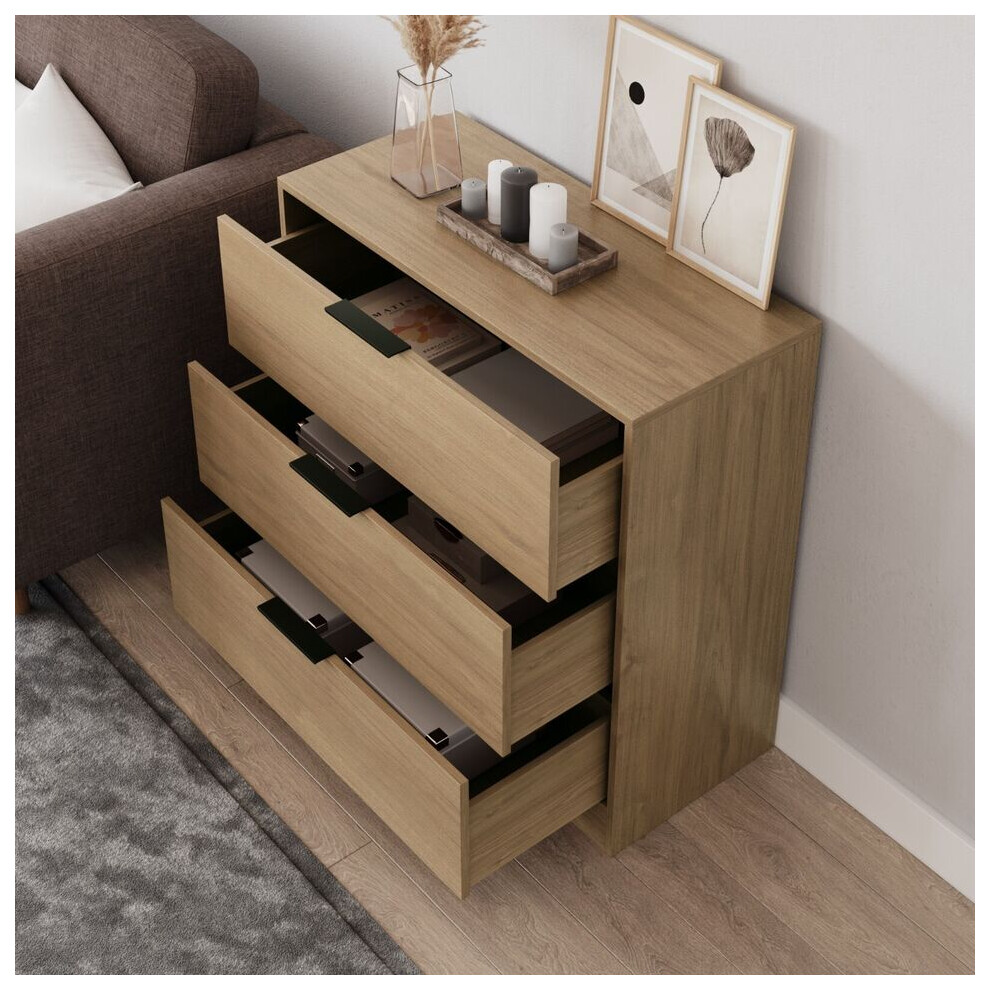 (80cm Oak) 60/80cm Chest of 3 Drawers Compact Storage Bedside Cabinet Furniture