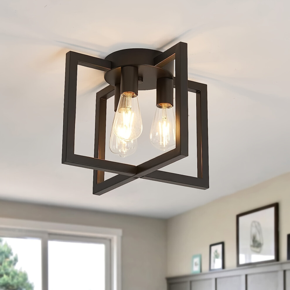 (Black) 1pc Three Lights Ceiling Light, Industrial Semi Flush Mount Hanging Light, Kitchen Living Room Bedroom Hallway Ceiling Light