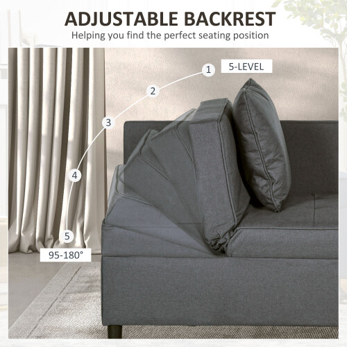 Homcom HOMCOM Folding Sleeper Sofa Bed Chair with Pillows, Pocket, Grey 2