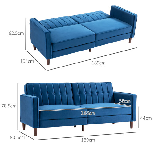 Homcom HOMCOM Convertible Sofa Futon Velvet-Touch Tufted Couch Sofa Bed Blue 1