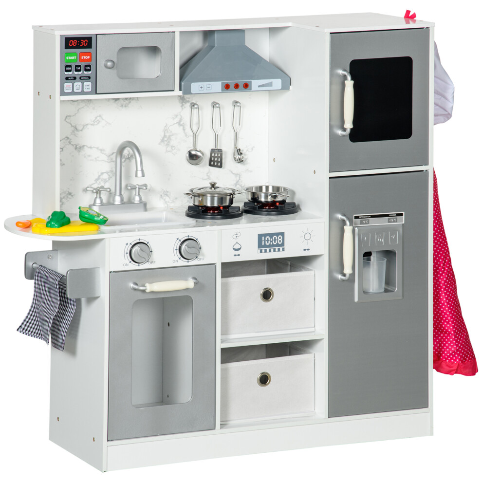 Aiyaplay Toy Kitchen Playset W/ Lights, Sounds, Apron, Chef Hat - White