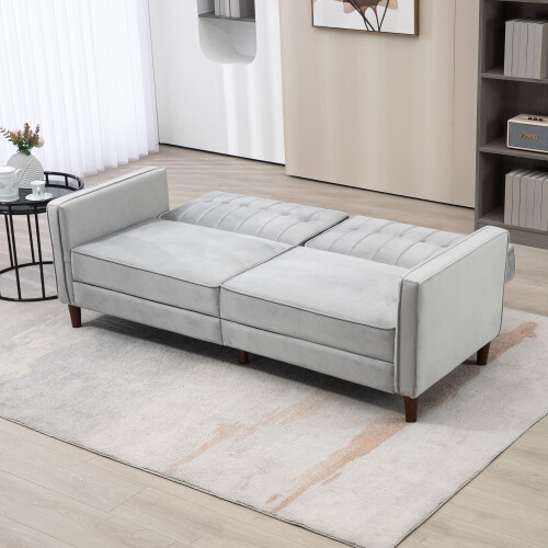Homcom HOMCOM Convertible Sofa Futon Velvet-Touch Tufted Couch Sofa Bed Grey 1