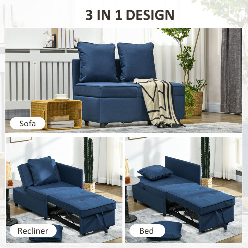Homcom HOMCOM Folding Sleeper Sofa Bed Chair with Pillows, Pocket, Blue 1