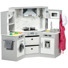 AIYAPLAY Toy Kitchen Playset with Running Water, Microwave, Washing Machine, Apron & Chef Hat - Grey (350-148V00GY)