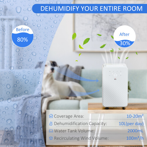 Homcom HOMCOM 10L/Day Protable Quiet Air Dehumidifier with Purifier, Timer, 5 Modes 2