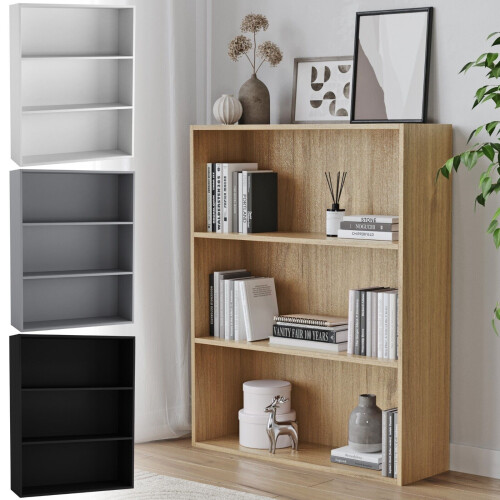 URBN Living Wide 3 Shelf Tier Wooden Bookcase Cabinet Storage Shelving Display Shelves Unit