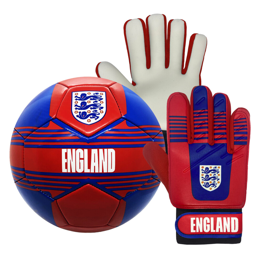 England Junior Size 4 Football & Goalkeeper Goalie Gloves Set OFFICIAL Gift