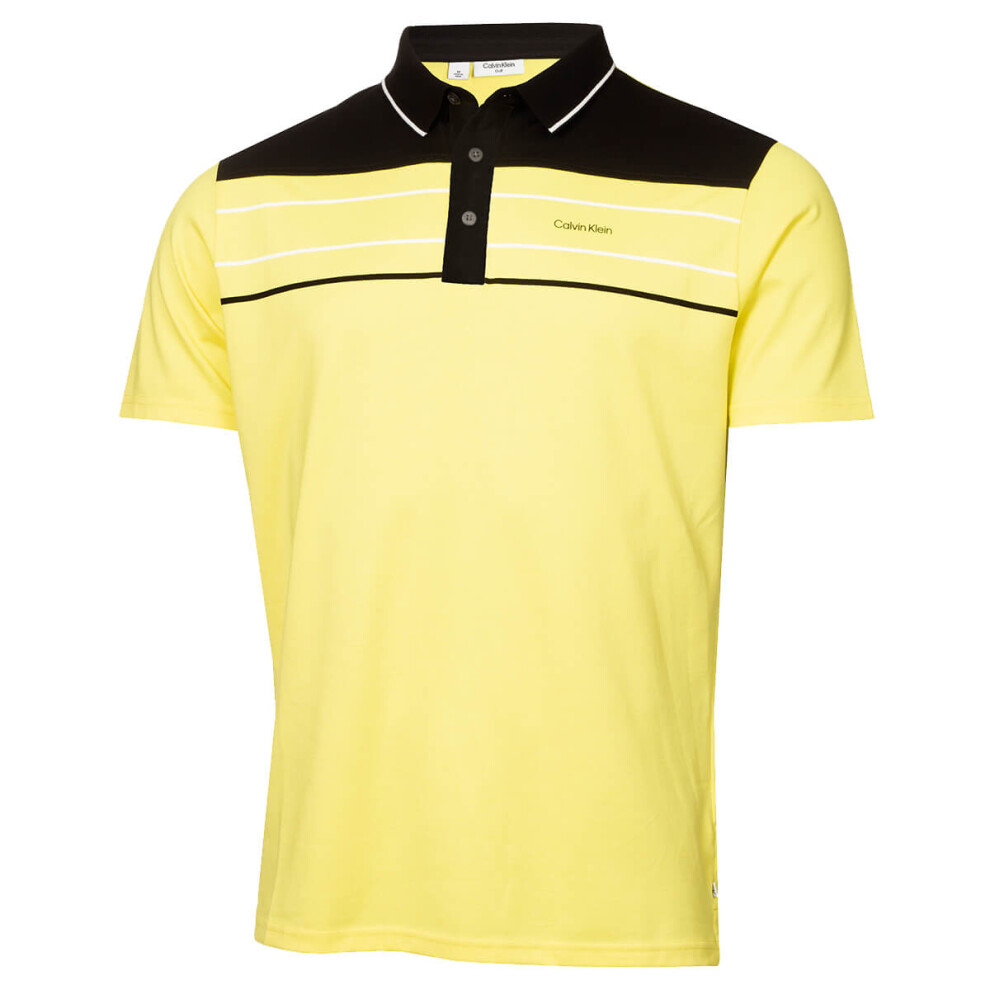 (S, Acid Yellow) Calvin Klein Mens 2023 Blackwater Sustainable Easy Care Golf Polo Shirt