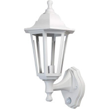 Traditional Style IP44 Rated White Outdoor Security Wall Light Lantern with PIR Motion Detector Sensor, E27 LED GLS Fitting