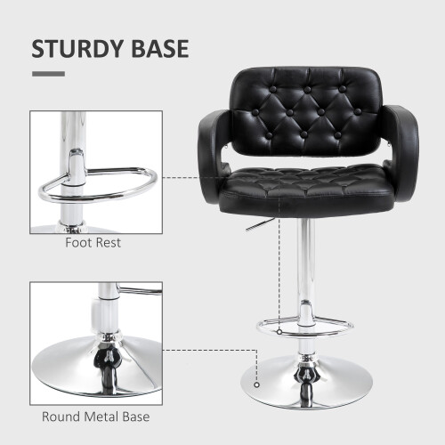 Homcom HOMCOM Adjustable Height Barstool Steel Pole PU Leather, Black 2