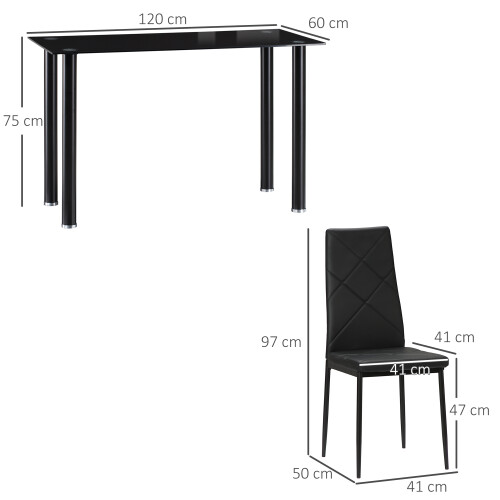 Homcom HOMCOM Dining Table Set for 4, Kitchen Table and Chairs w/ Padded Seat Black 1