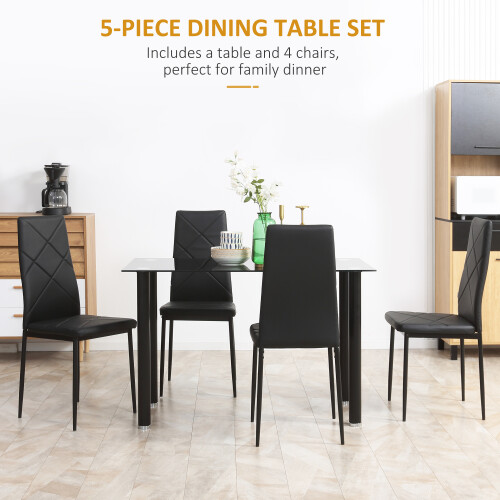 Homcom HOMCOM Dining Table Set for 4, Kitchen Table and Chairs w/ Padded Seat Black 2