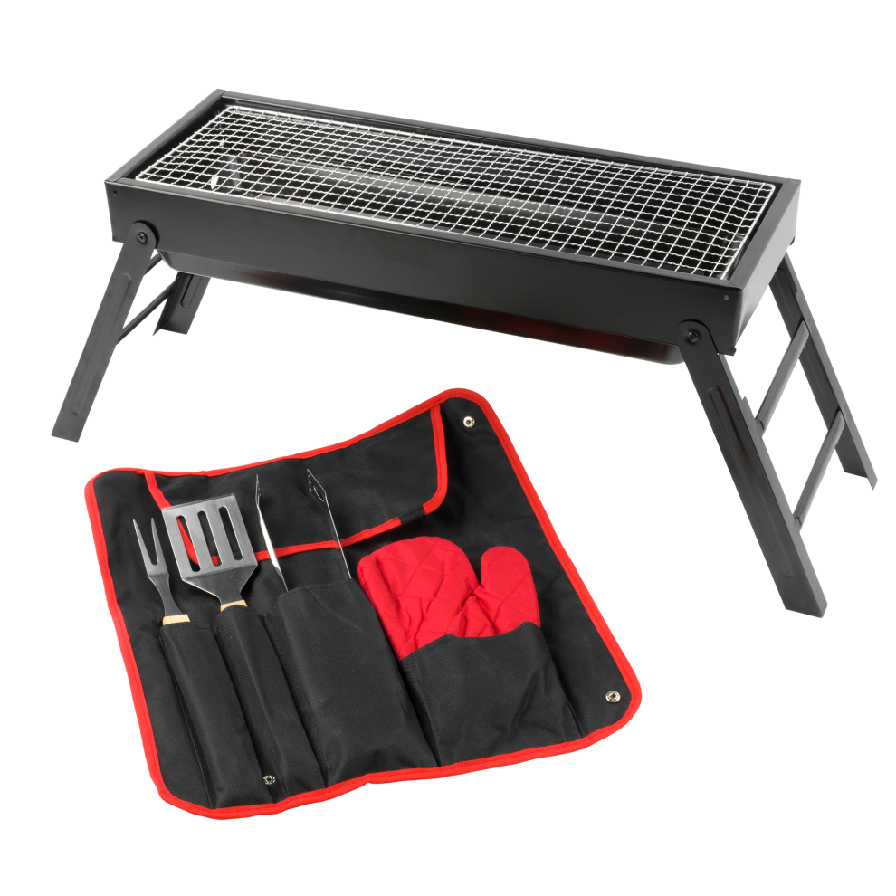 (KCT Folding Barbecue with Tool Set) KCT Foldable Portable Compact Charcoal BBQ Folding Picnic Grill Barbecue Stove for Outdoor Tabletop, Travel, Camp-image-OPC-PDHGRTB-NEW