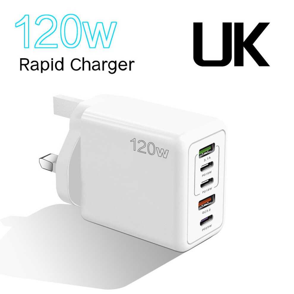 (White UK) 120w Phone Charger Pd Usb European American And British Standard Charging  Head