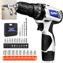 (2 Batteries) Electric Drill Driver 12V Cordless Screwdriver 45N.m Torque with 23pcs Accessories Handy Case LED Light Dual Speed Screwdriver for Workshop