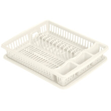 (White) Large Plastic Dish Drainer Cutlery Plate Cup Washing Up Sink Rack with Drip Tray