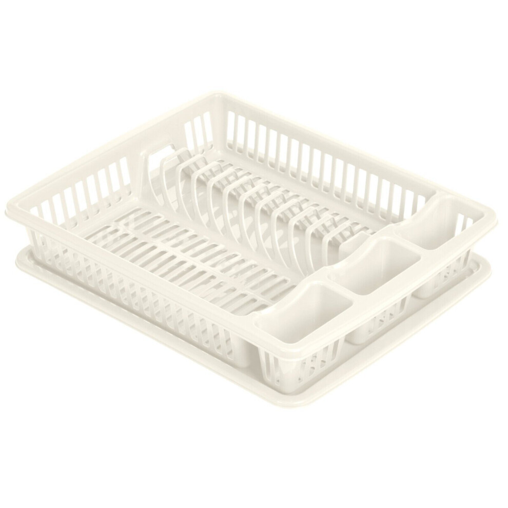 (White) Large Plastic Dish Drainer Cutlery Plate Cup Washing Up Sink Rack with Drip Tray