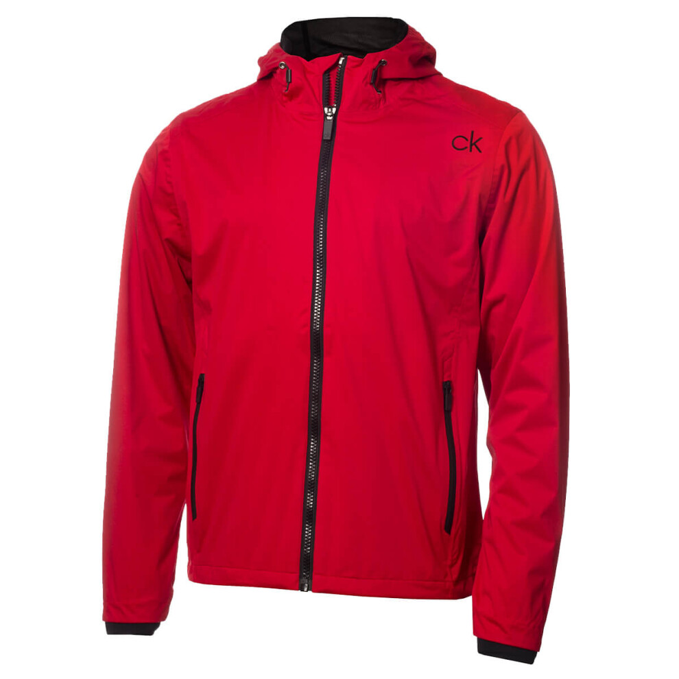 (S, Red) Calvin Klein Mens 2021 Hooded Waterproof Softshell Golf Jacket