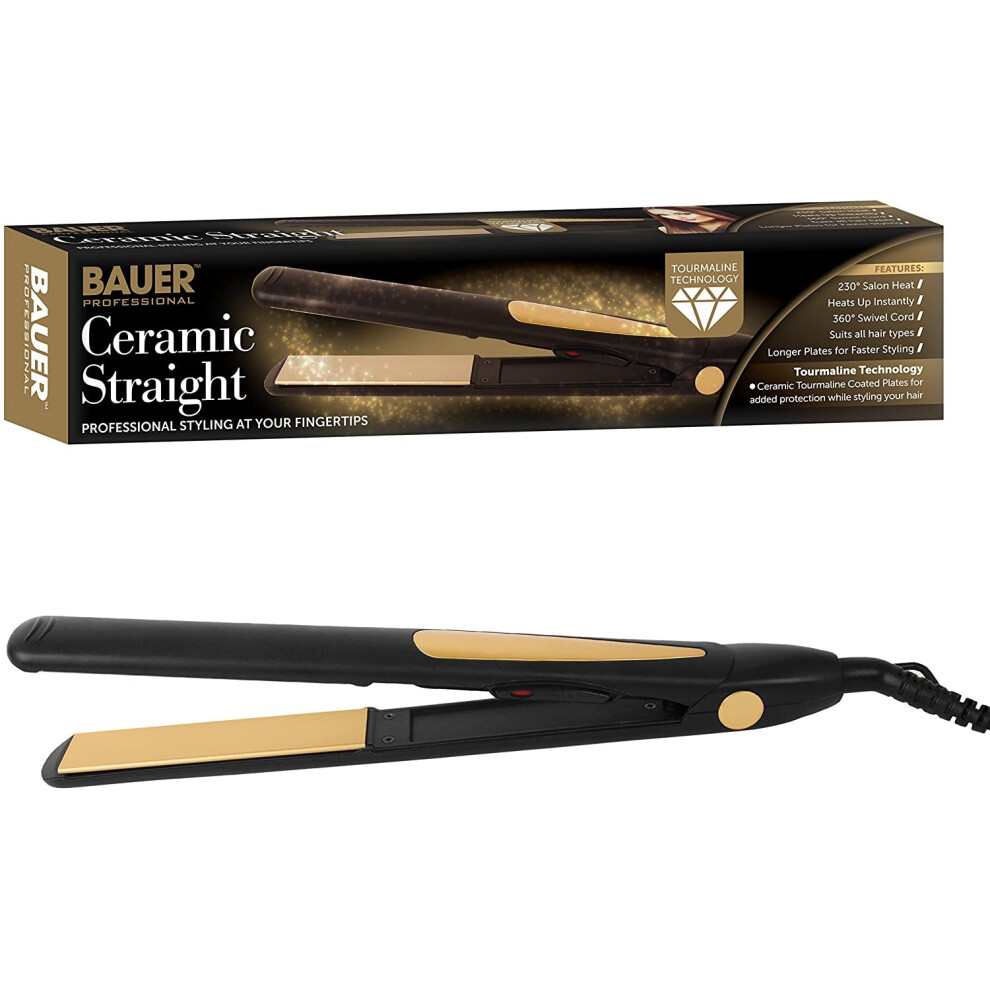 Margie Bauer Gold Bauer Professional Ceramic Tourmaline Ionic Hair Straightener Straightening