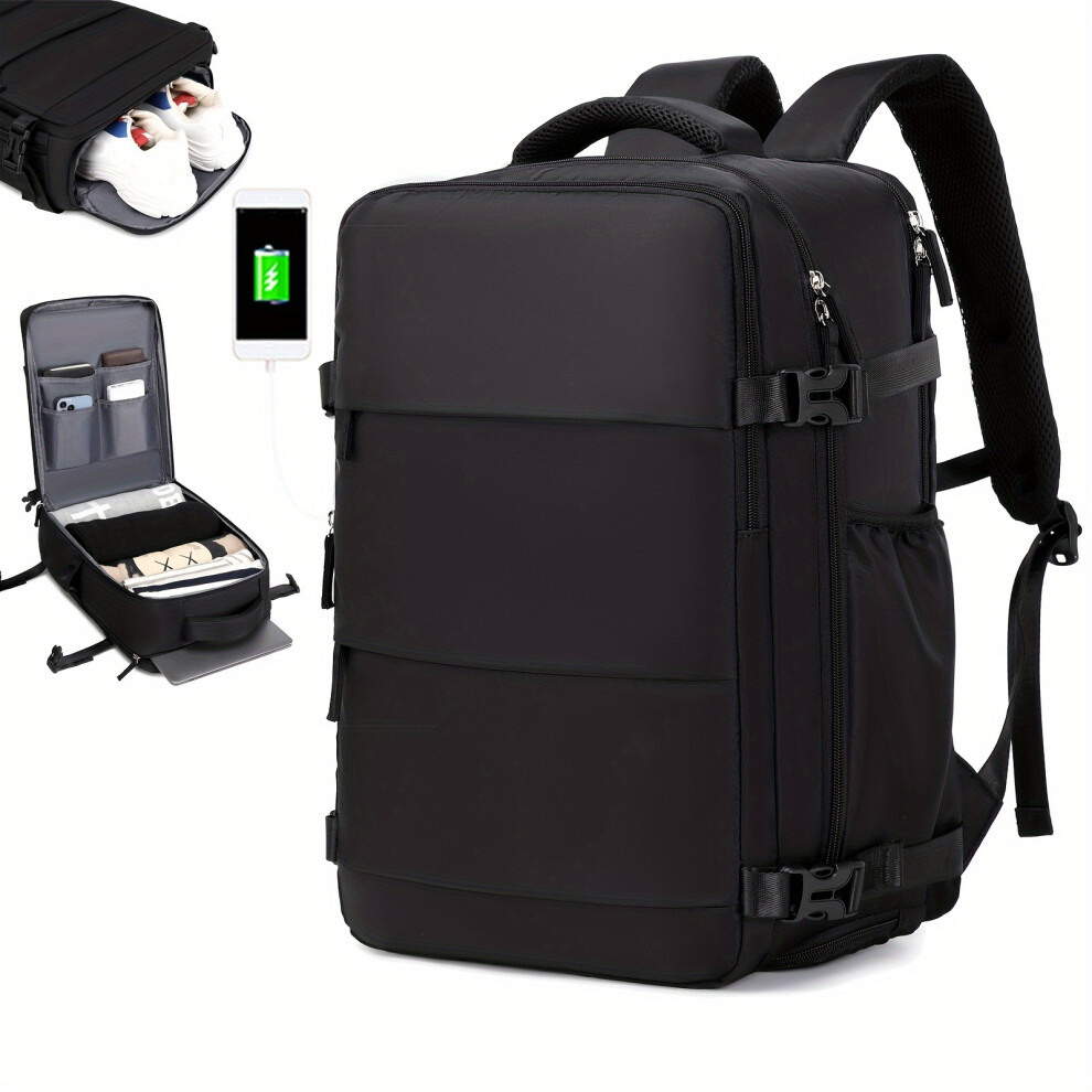 (Black) Flight-approved Carry-on Backpack With Shoe Compartment, Waterproof Travel Luggage Daypack, Business Computer Schoolbag