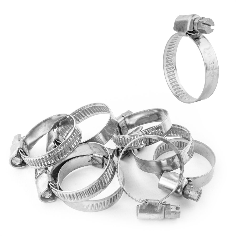 (Pack of 10) KCT 20-32mm Stainless Steel 304 Adjustable Clip Fuel Hose Pipe Clamp