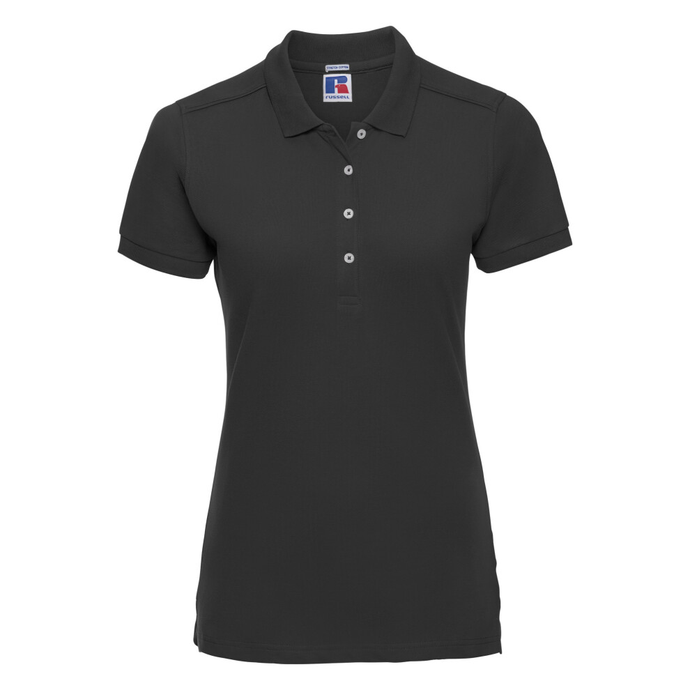 (2XL, Black) Russell Womens/Ladies Stretch Short Sleeve Polo Shirt