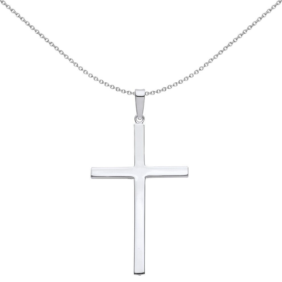 Jewelco London Unisex Rhodium Plated Sterling Silver Minimalist Square Latin Cross Pendant Necklace 18 inch - GVX100