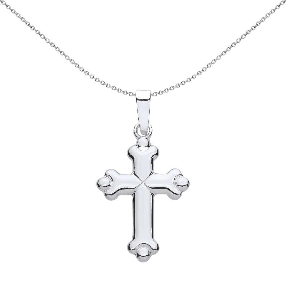 Jewelco London Unisex Rhodium Plated Sterling Silver Bottony Spanner Ball Cross Pendant Necklace 18 inch - GVX096