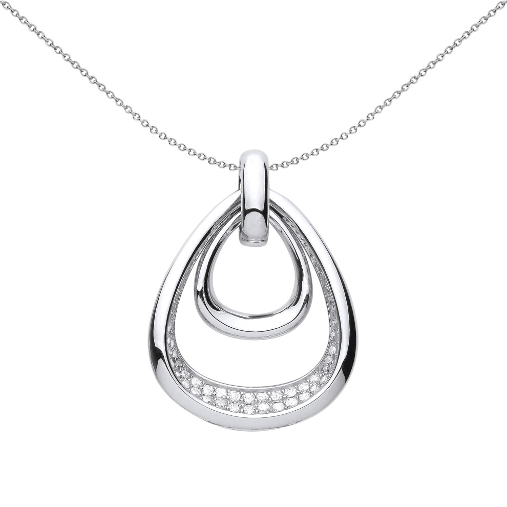 Jewelco London Ladies Rhodium Plated Sterling Silver CZ Avocado Handbag Pendant Necklace 18 inch - GVP594