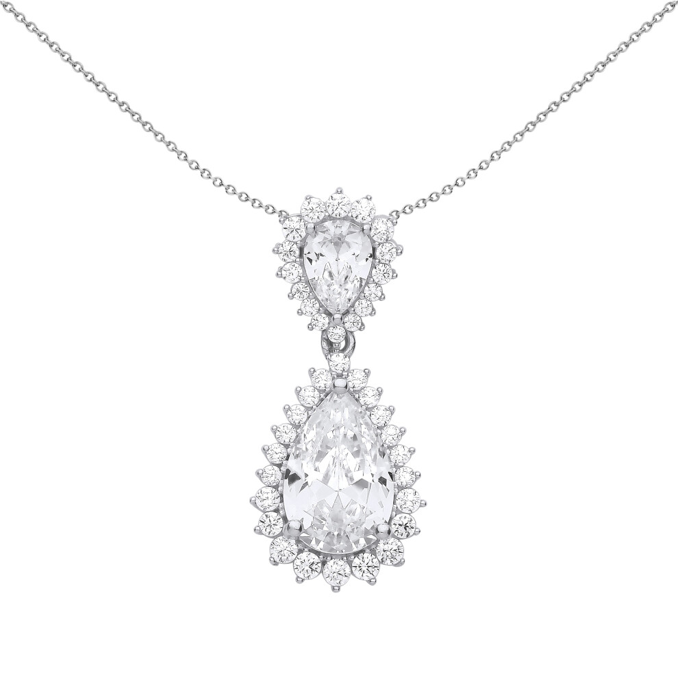 Jewelco London Ladies Rhodium Plated Sterling Silver Pear CZ Fiery Snowflake Chandelier Cluster Pendant Necklace 18 inch - GVP592