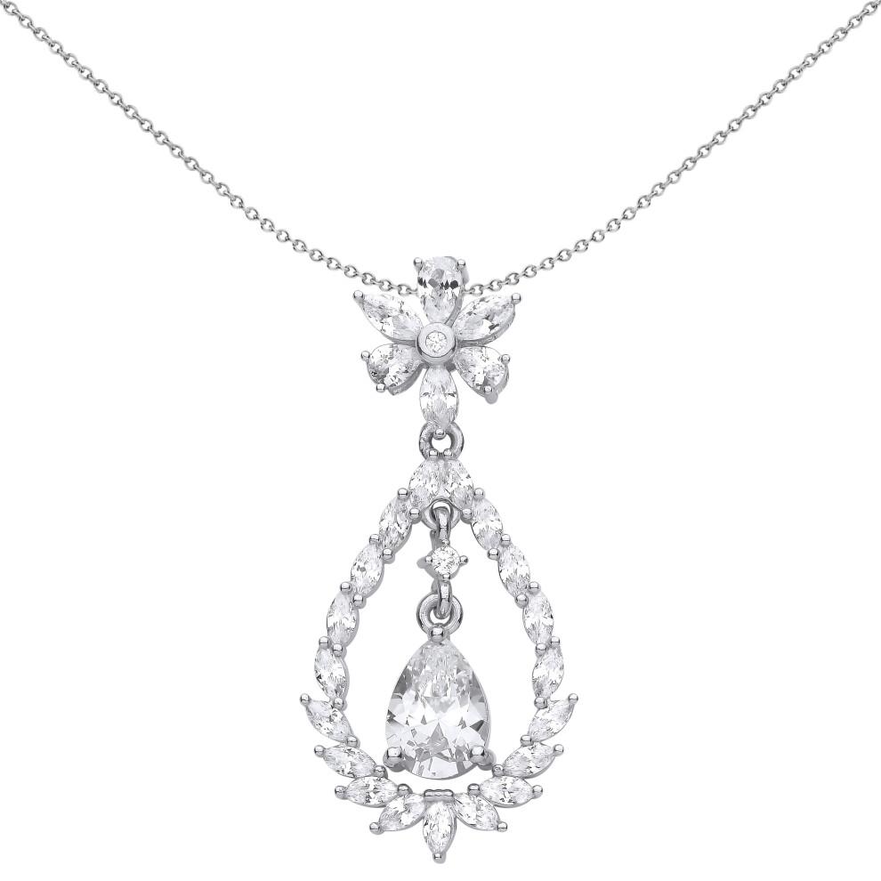 Jewelco London Ladies Sterling Silver Pear Marquise CZ Fiery Snowflake Chandelier Pendant Necklace 18 inch - GVP593