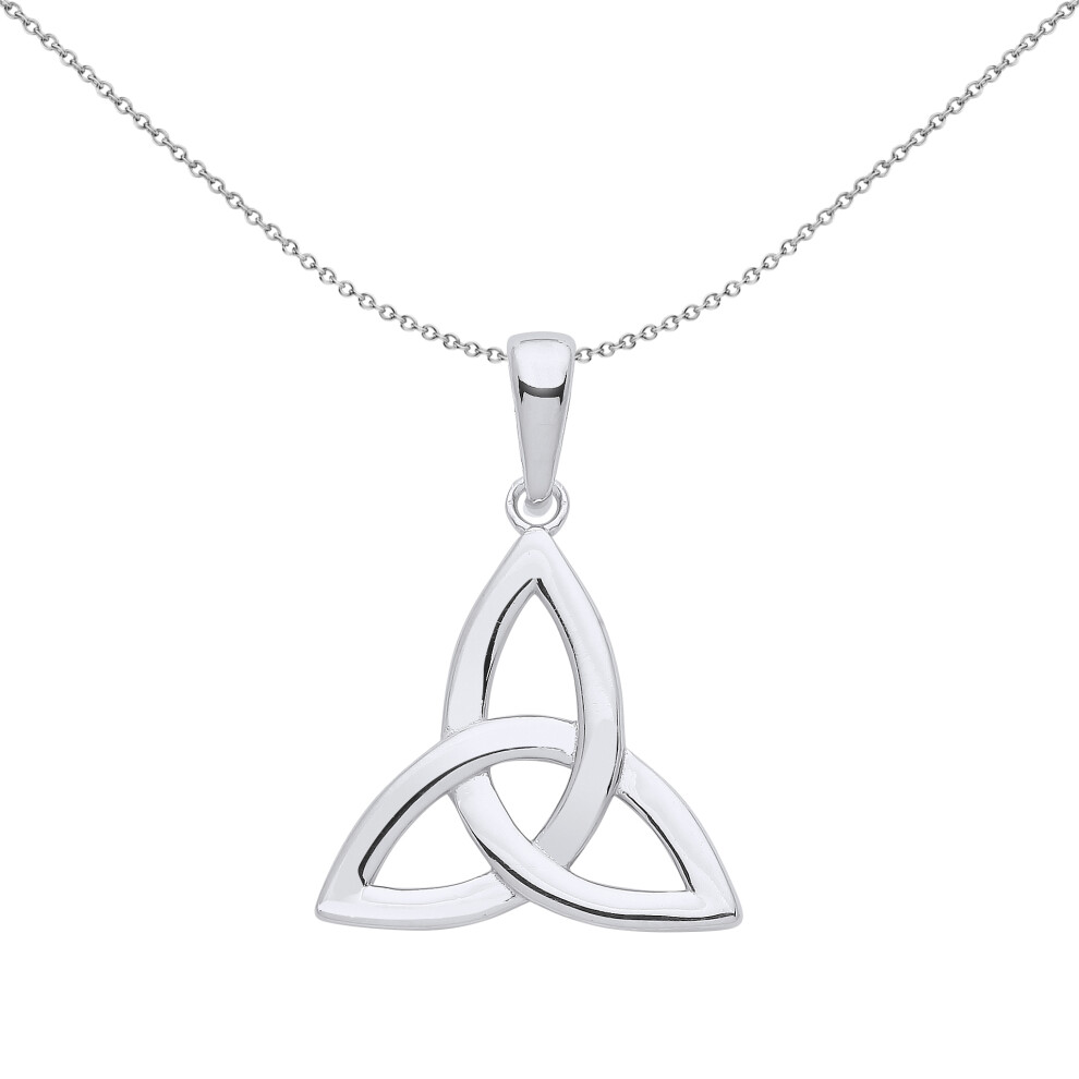 Jewelco London Ladies Rhodium Plated Sterling Silver Celtic Trinity Trefoil Triquetra Knot Pendant Necklace 18 inch - GVP567