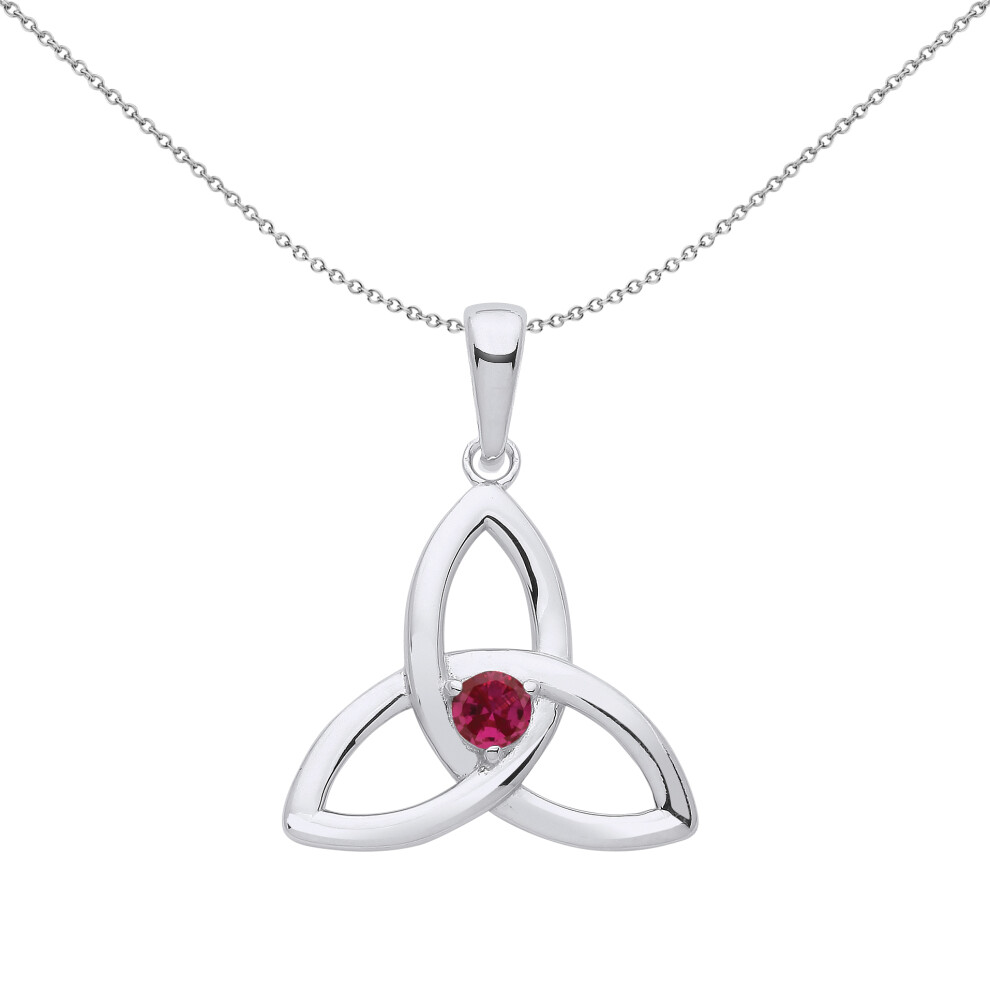 Jewelco London Ladies Sterling Silver Red CZ Celtic Trinity Trefoil Triquetra Knot Solitaire Pendant Necklace 18 inch - GVP570RUBY