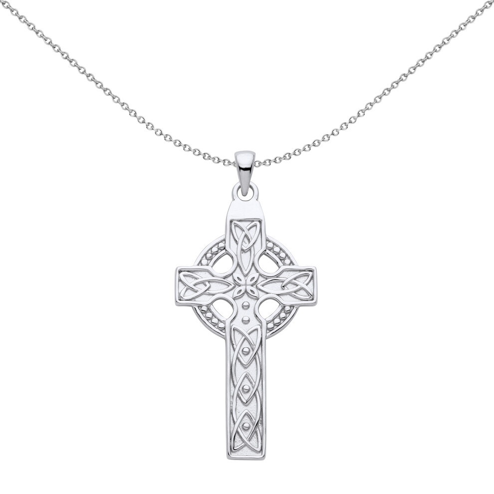 Jewelco London Unisex Rhodium Plated Sterling Silver Trinity Knot Beaded Celtic Cross Pendant Necklace 18 inch - GVX056