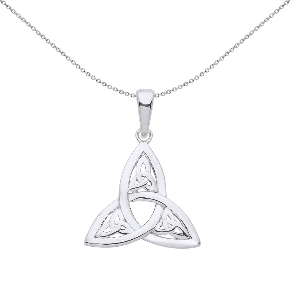 Jewelco London Ladies Rhodium Plated Sterling Silver Triquetra within Trinity Knot Pendant Necklace 18 inch - GVP569