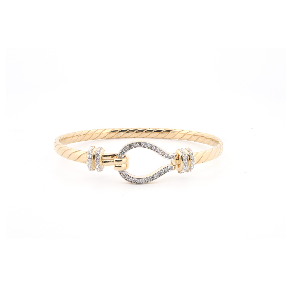 Jewelco London Kids Solid 9ct Yellow Gold Cubic Zirconia Hook Fitting Noose Rope Loop Stirrup 4mm Baby Bangle Bracelet - JKB096