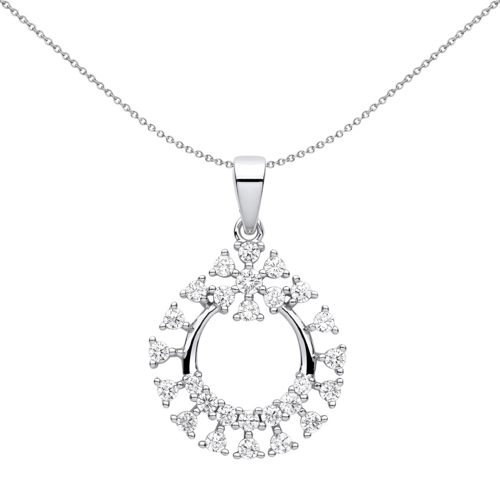Jewelco London Ladies Rhodium Plated Sterling Silver CZ Snowflake Cluster Circle of Life Pendant Necklace 18 inch - GVP617