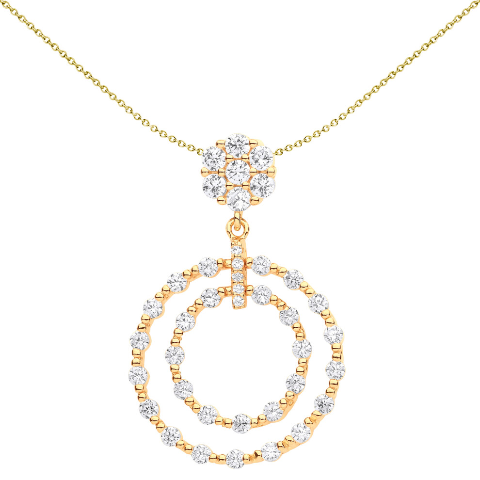 Jewelco London Ladies Gold-Plated Sterling Silver CZ Beaded Double Circle of Life Pendulum Pendant Necklace 18 inch - GVP626