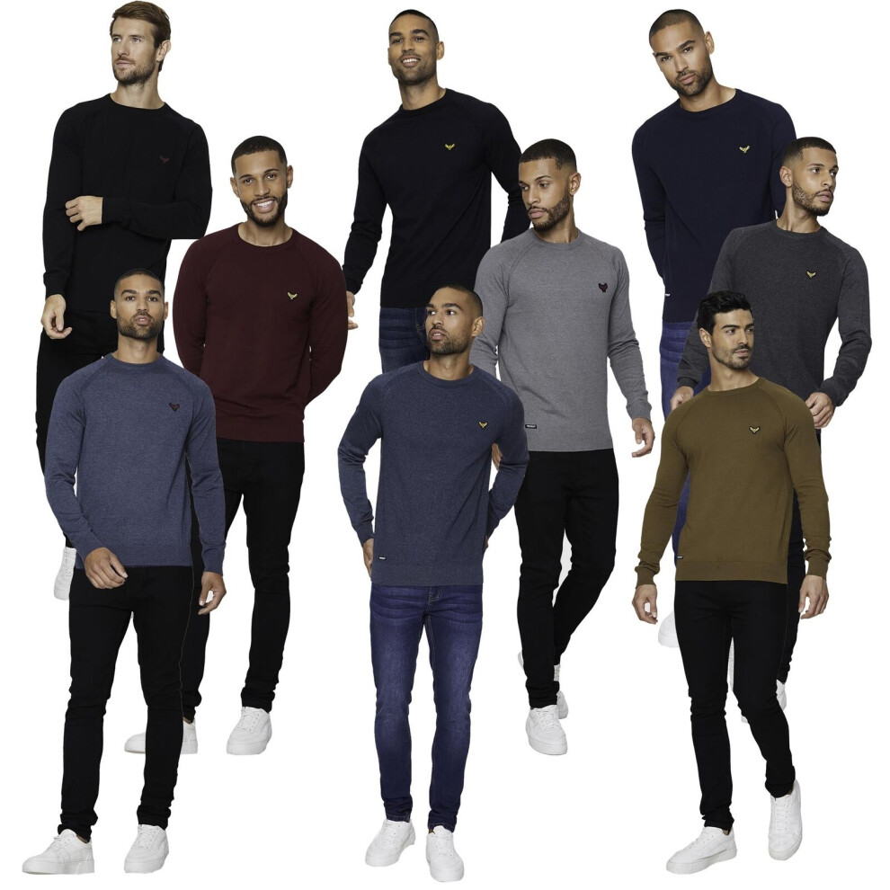 (Blue Denim Manned, M) Mens Long Sleeve Crew Neck Cotton Jumpers Casual Knitted Sweaters Threadbare