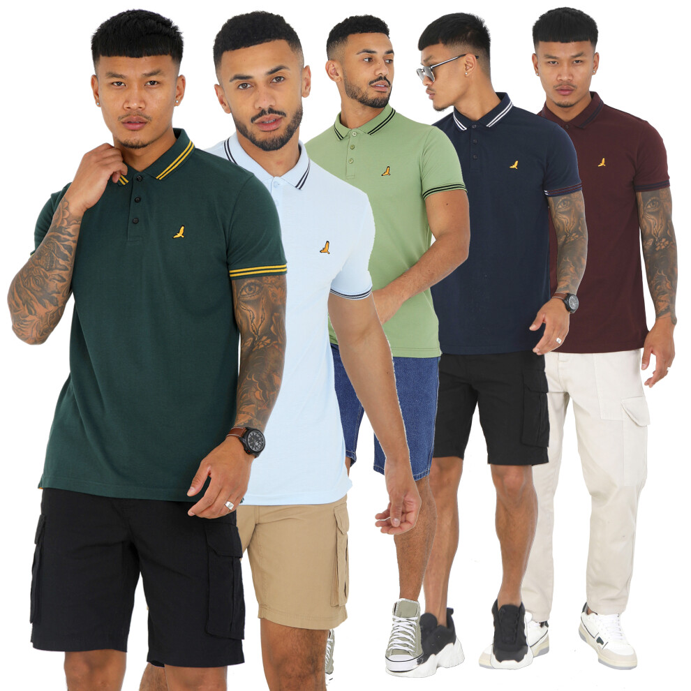 (White, Mens Short Sleeve Polo, S) Men's Brave Soul Short Sleeve Polo Shirt Printed Button Collared Casual Sports Top