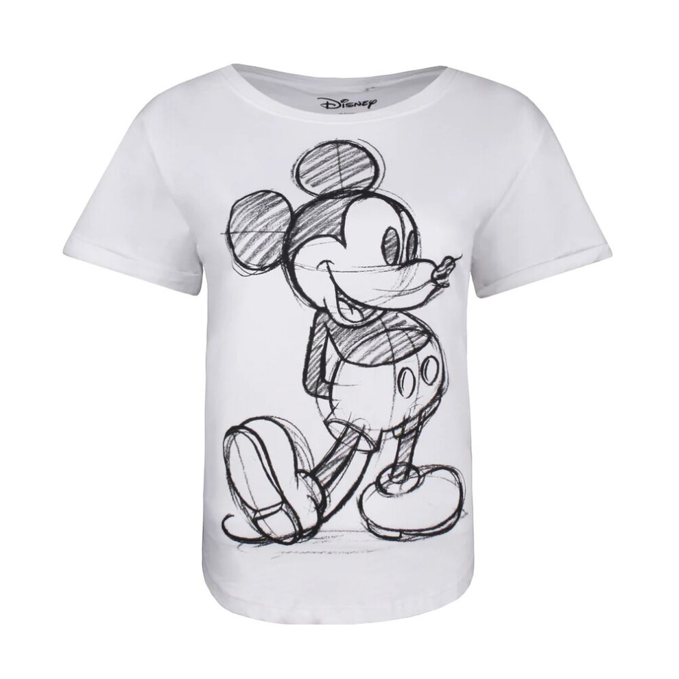 (M, White/Black) Disney Womens/Ladies Mickey Mouse Sketch T-Shirt