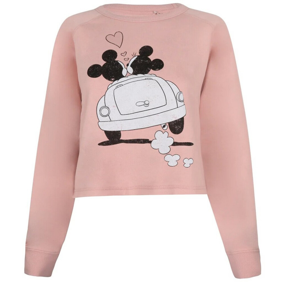 (XL, Dusky Pink) Disney Womens/Ladies Mickey & Minnie Mouse Hearts Crop Sweatshirt