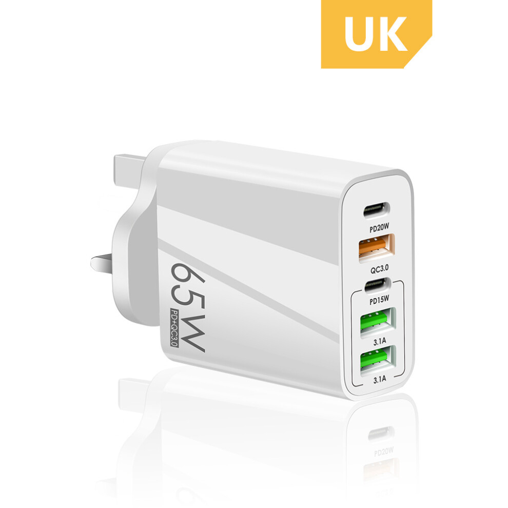 (White UK) 65w Fast Charging Mobile Phone Charger 5v4a Charging Head Pd 3usb Eu Us Uk Port