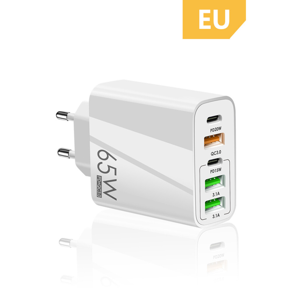(White EU) 65w Fast Charging Mobile Phone Charger 5v4a Charging Head Pd 3usb Eu Us Uk Port