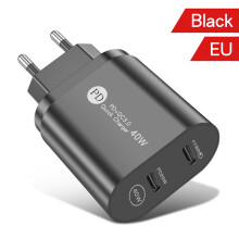(Black EU) Pd40w Fast Charger Typec Pd Dual Port Charging For Apple Series Useuuk Port