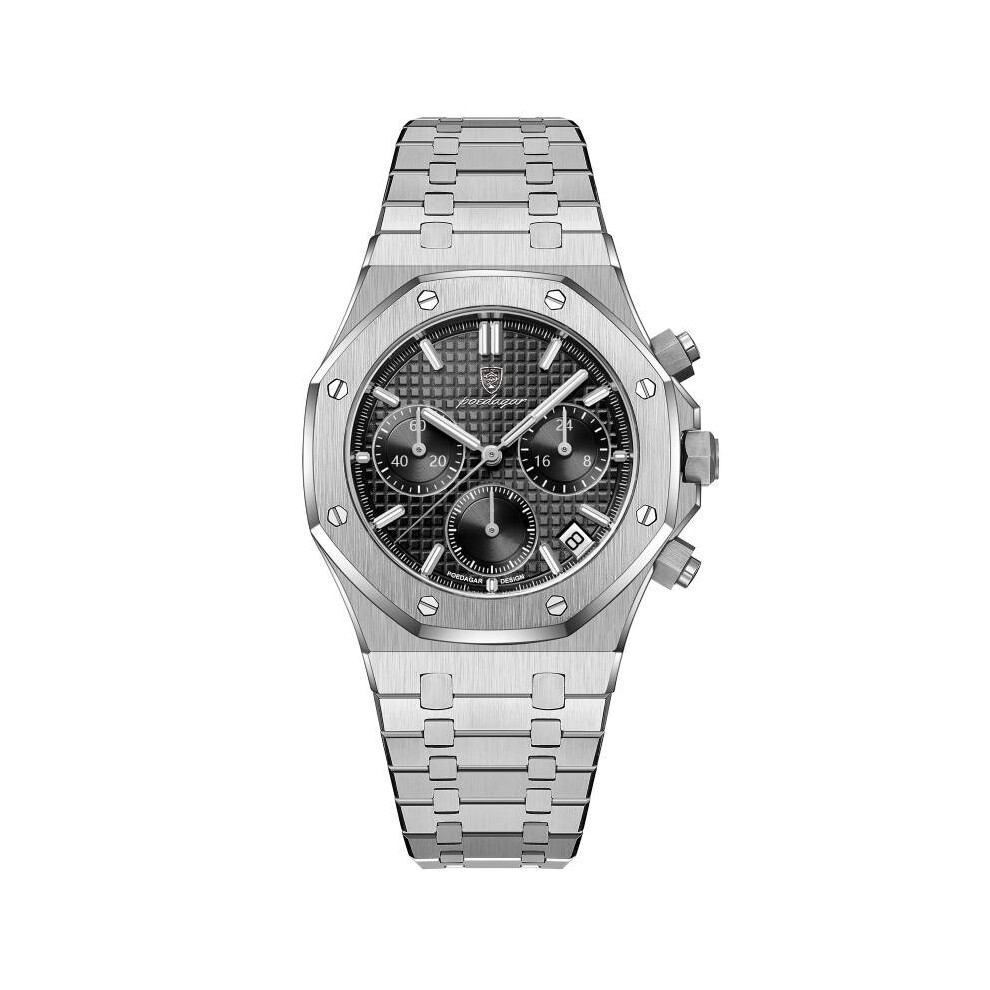 (Sliver Black) Mens Watch With Luminous Stopwatch Calendar Speedometer Stylish-image-OPC-PDHHW7Z-NEW