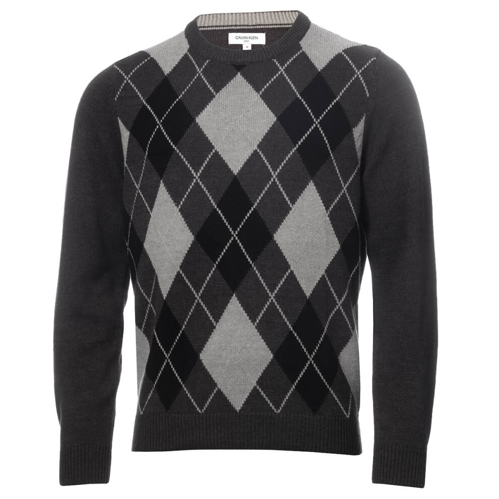 (M, Charcoal) Calvin Klein Mens 2021 Argyle Crew Neck Breathable Soft Sweater