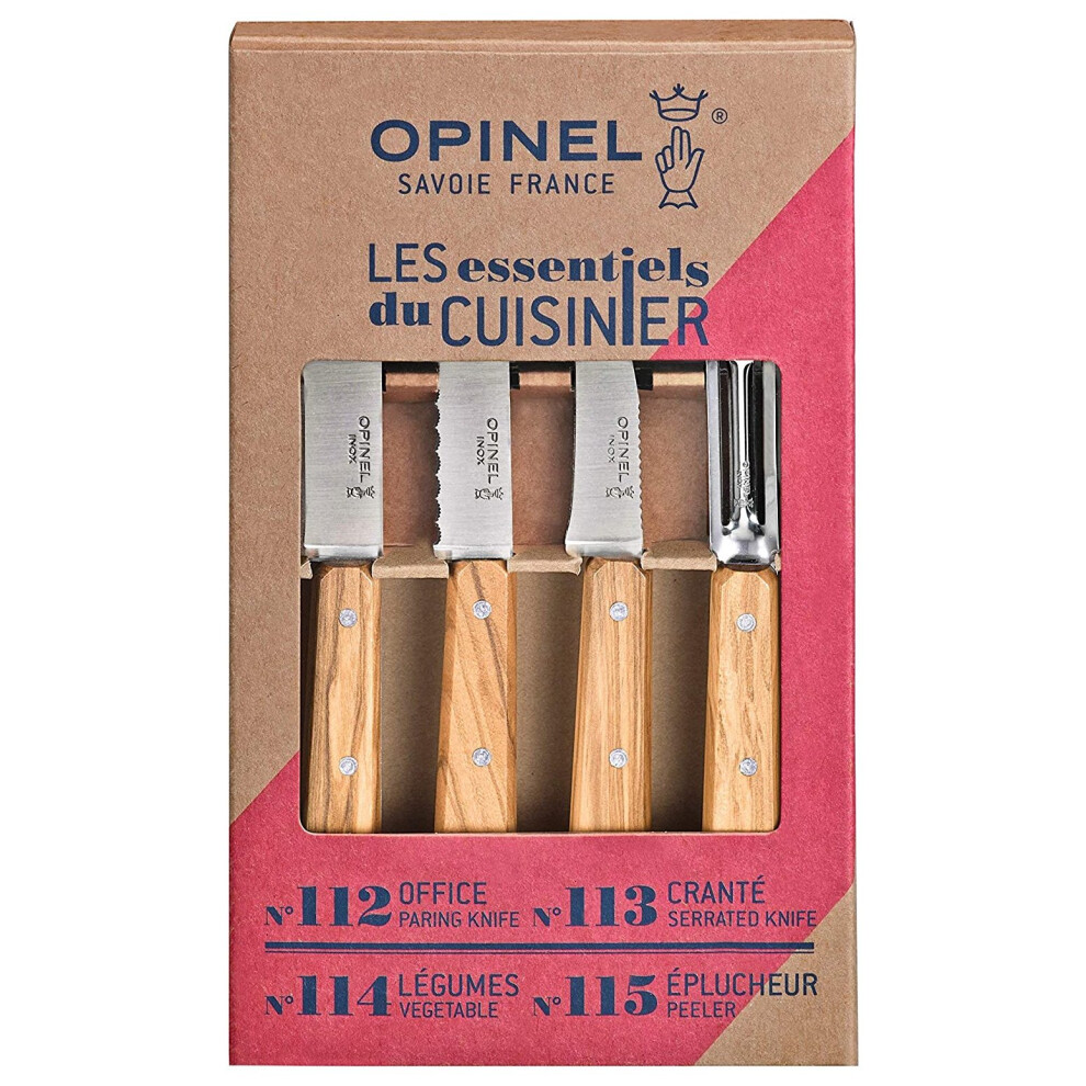 OPINEL Les Essentials - Olive Wood handles - 4 piece kitchen knife gift set